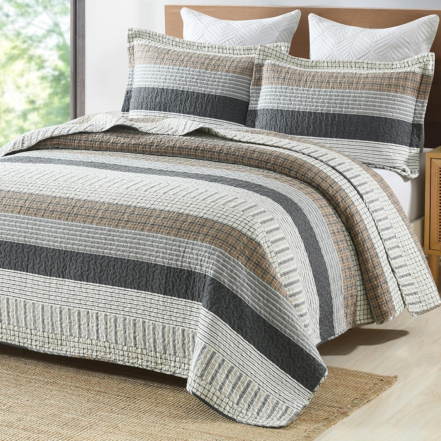 PANGUSHAN 100 Cotton King Quilt Set 3 Pieces