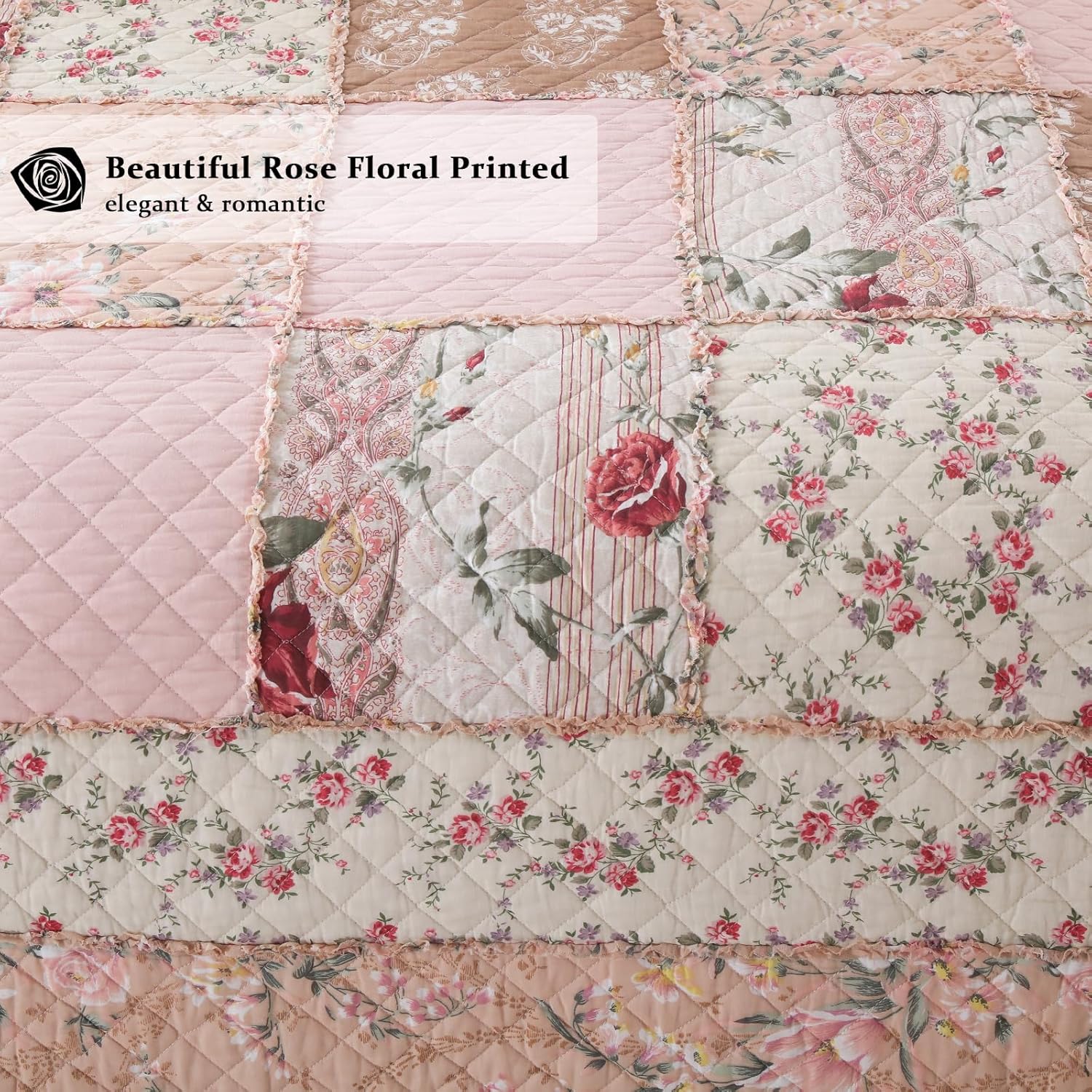 Yvooxny Queen Size Patchwork Floral Quilt Set