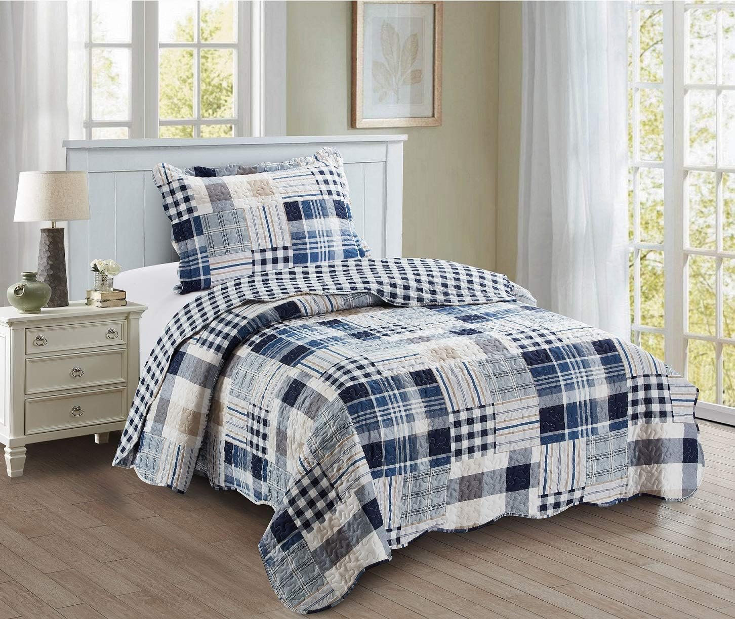 Brilliant Sunshine Plaid Stripe Quilt Set TwinTwin XL 2-Piece