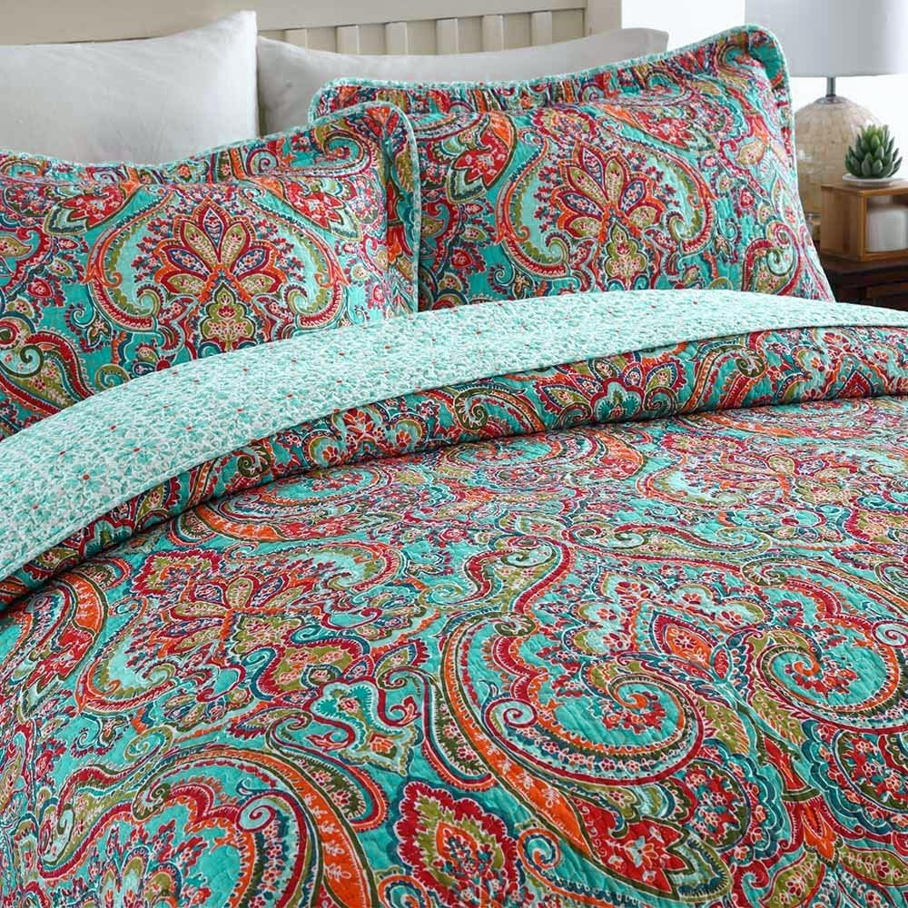 NEWLAKE Reversible Cotton Quilt Set with Floral Design Queen Size