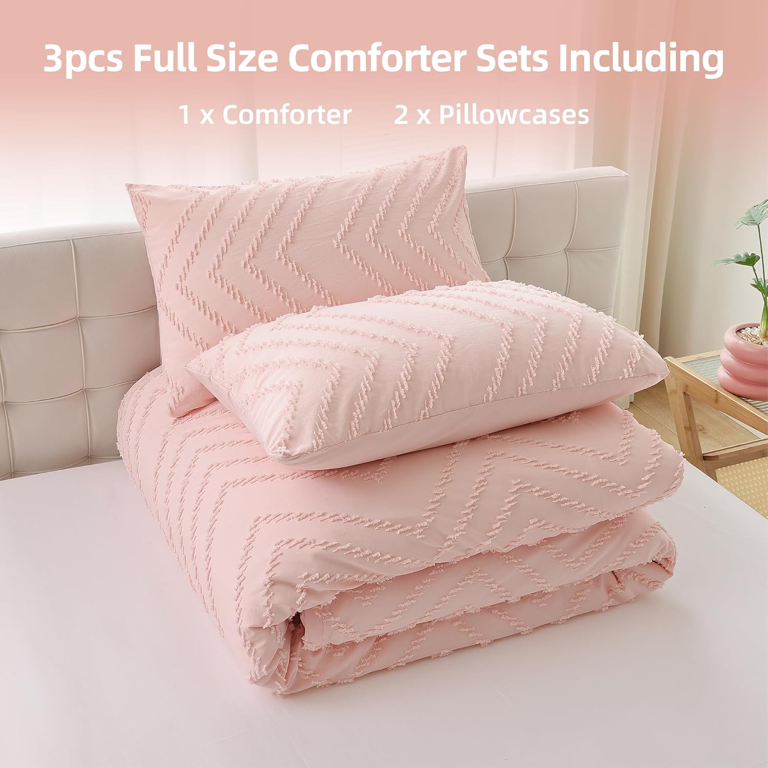 YIRDDEO Pink Full Comforter Set 3Pcs 1