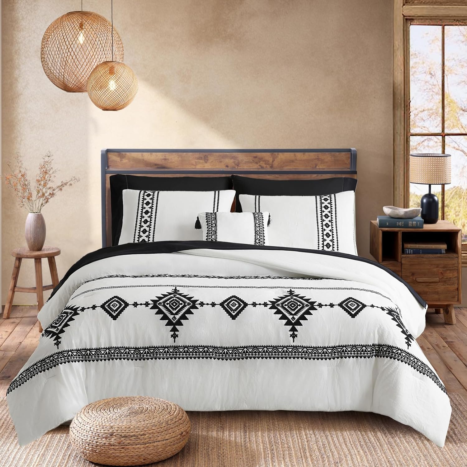 MAIREVE Embroidery King Size Comforter Set 7 Pieces