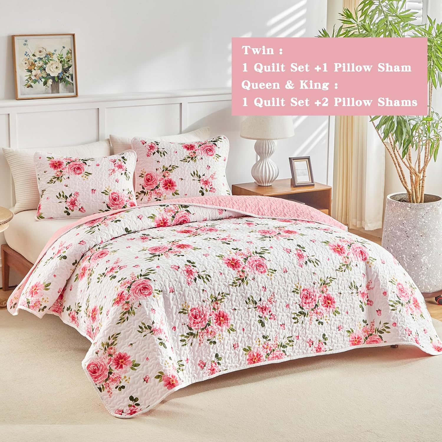 UOZZI BEDDING 3 Piece Reversible Flower Bedspread Set
