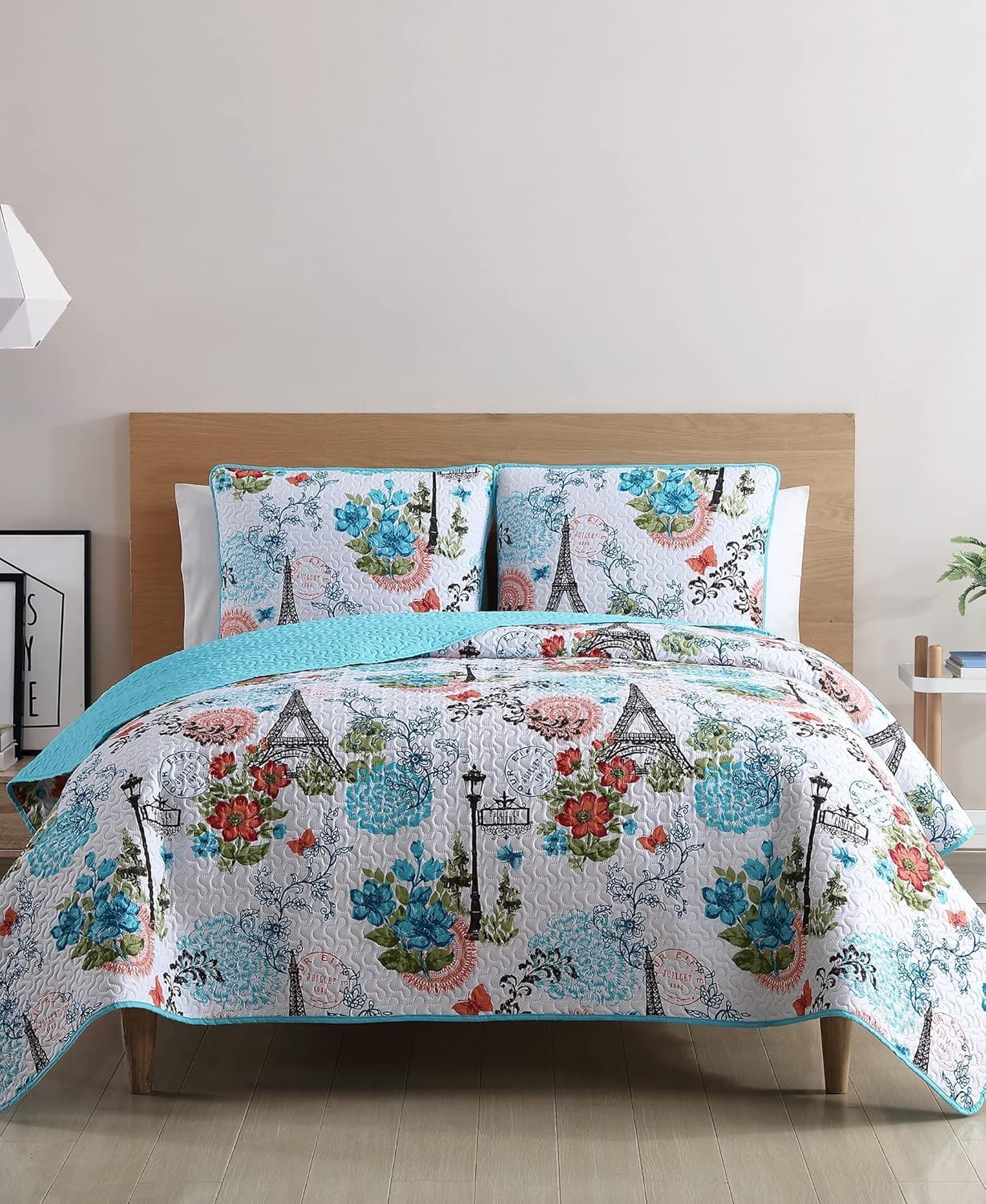 VCNY Home 3-Piece Quilt Set Reversible Eiffel Blue Full Queen