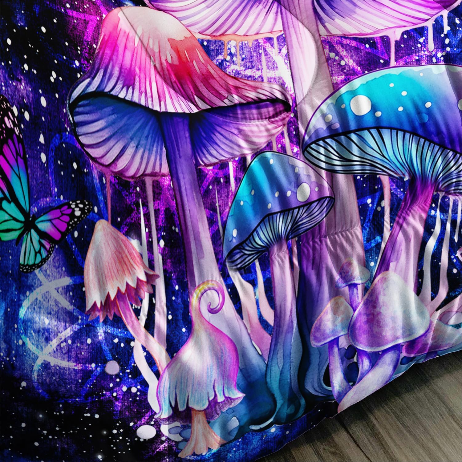 Fantasy Mushrooms Comforter Set Full - 3 Pieces Violet Down Alternative Quilt Bedding