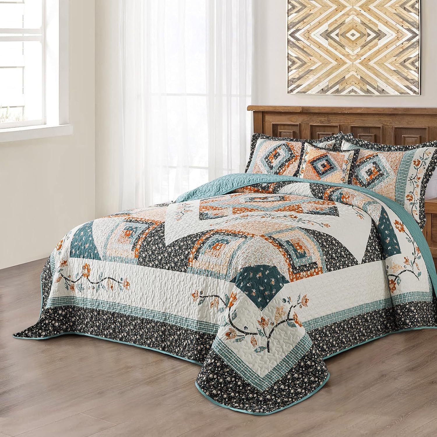 BEDIFANY Floral Oversized King Quilt Set 3 Piece