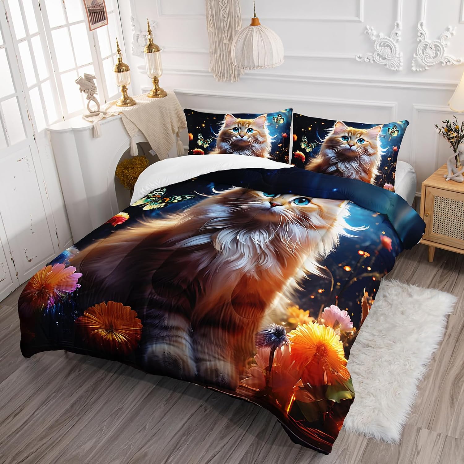 Ntlfup Kawaii Cat Comforter Set Twin Size 1