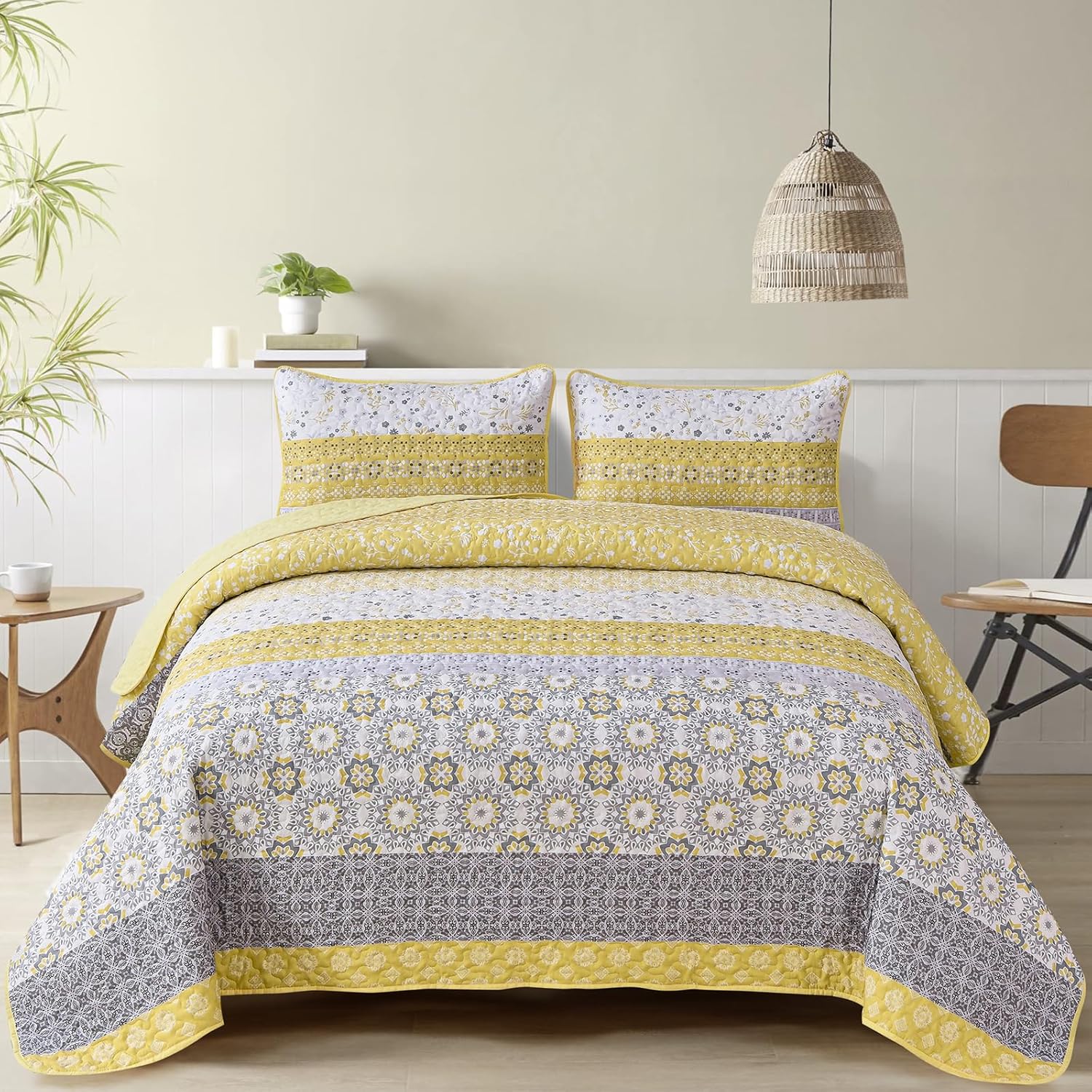 Wongs Boho Yellow Quilt Set King with Pillowcases