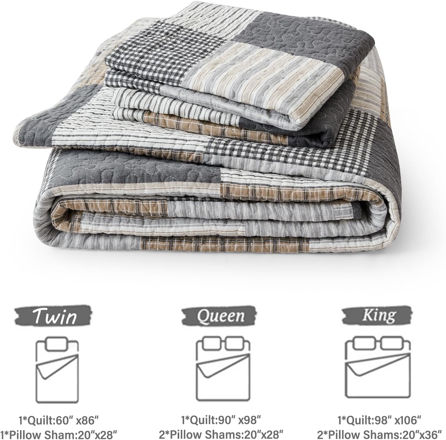 Y-PLWOMEN Plaid Twin Quilt Set 2-Pieces