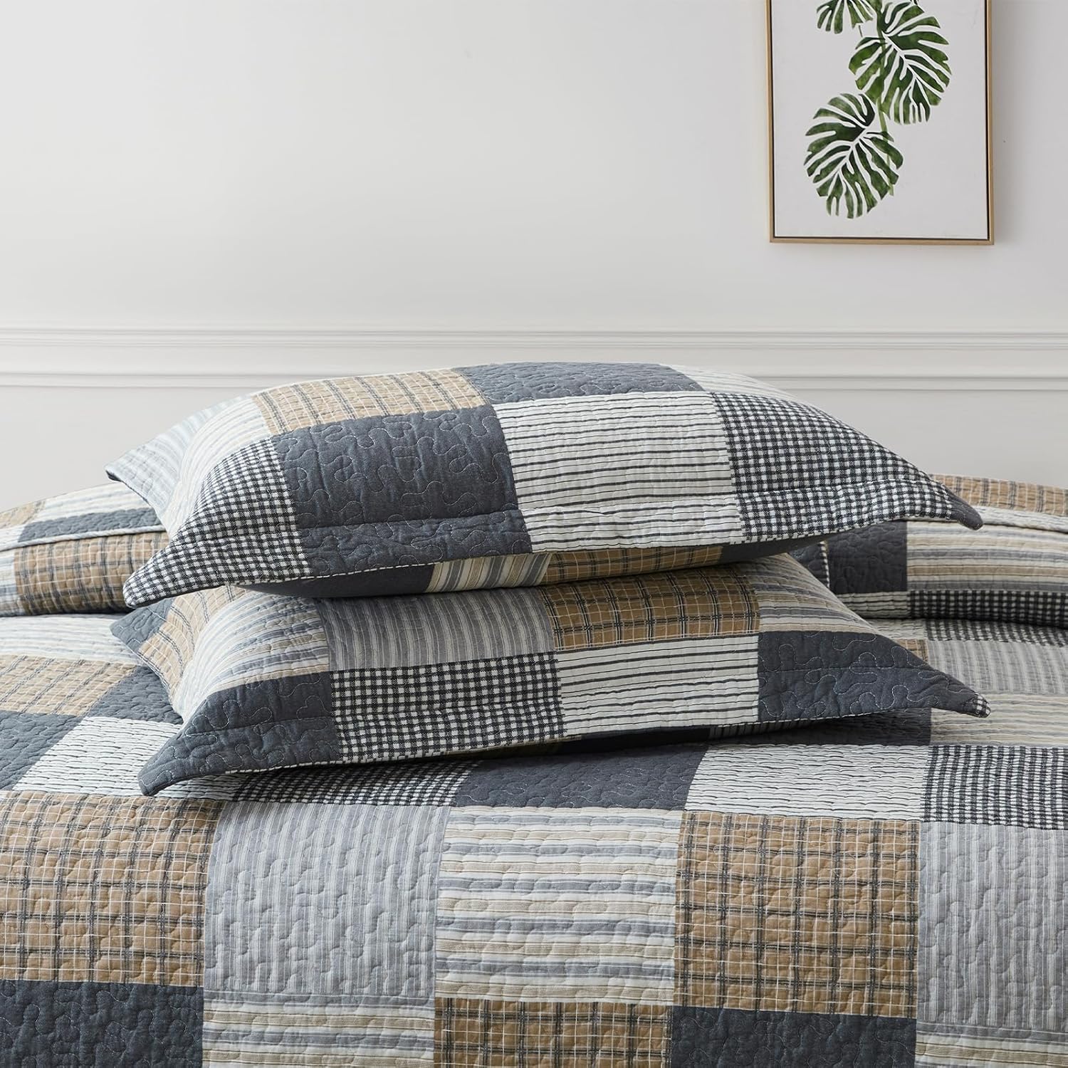 Y-PLWOMEN Plaid Twin Quilt Set 2-Pieces