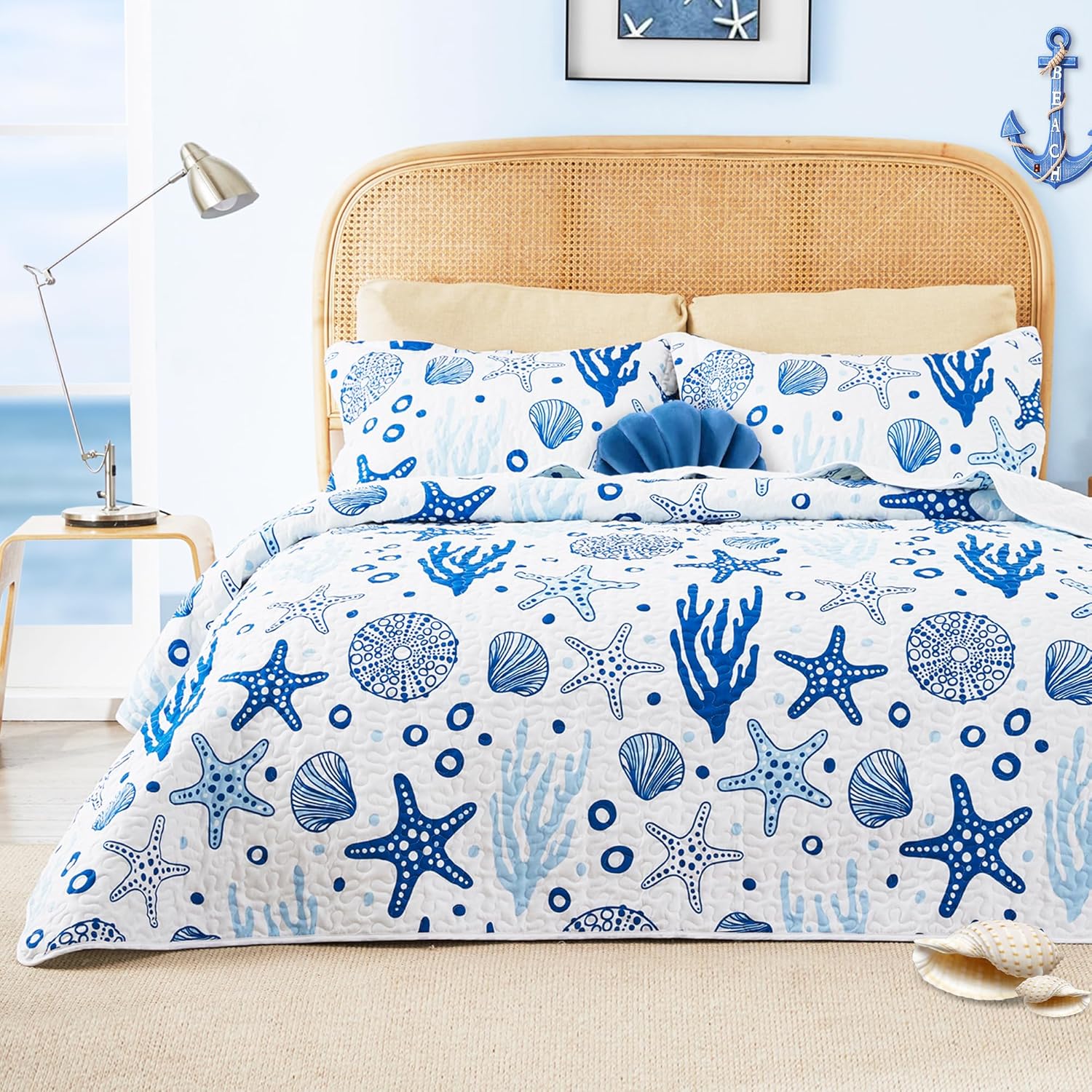 Loves Cabin Coastal White Quilt Set - 3 Piece