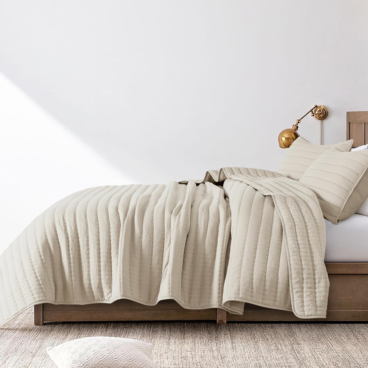 ROARINGWILD Neutral Beige Queen Quilt Set with 2 Pillow Shams