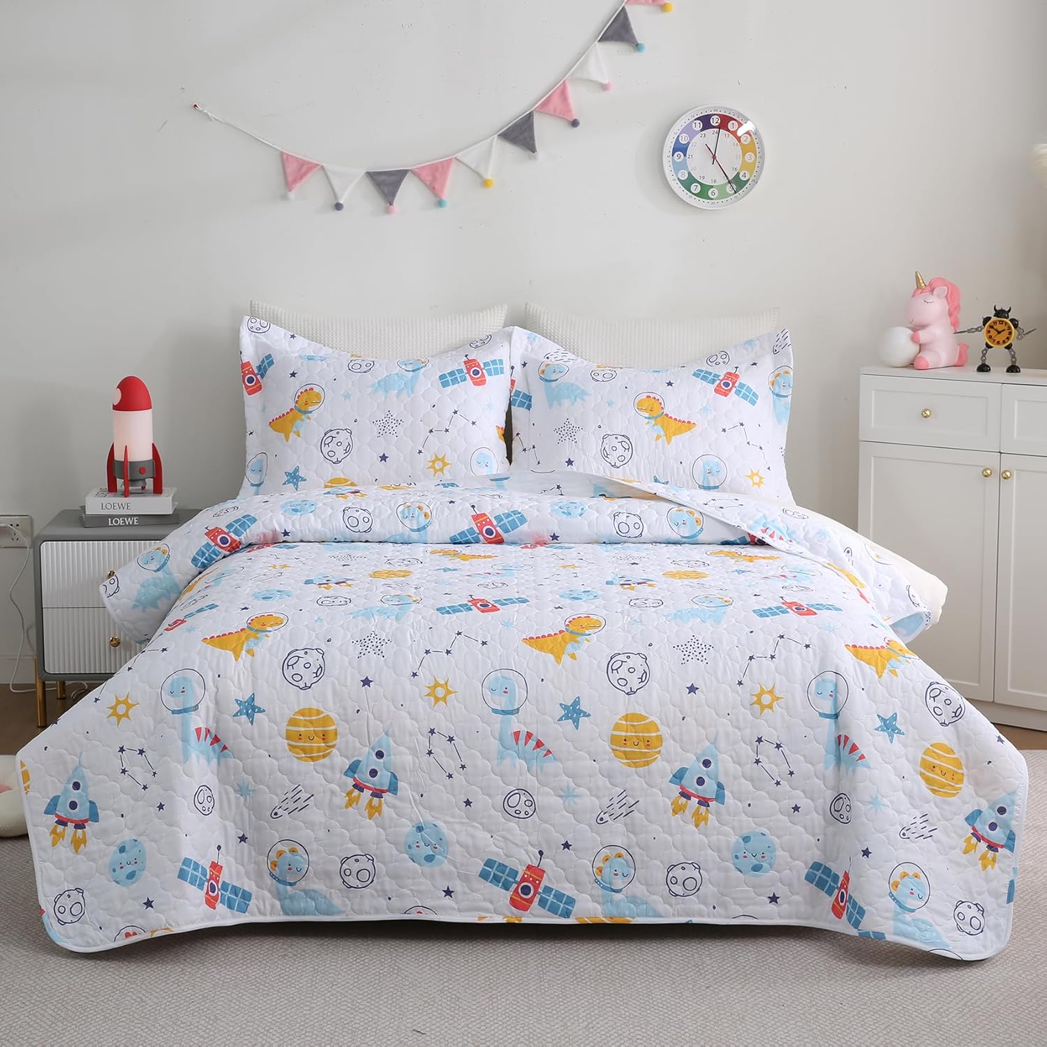 CIMVI Dinosaur Rocket Quilt Set for Boys