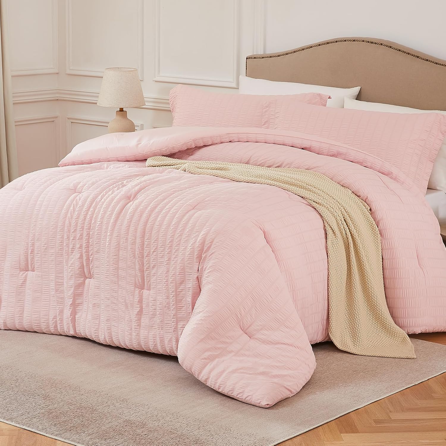 Quataly Pink Seersucker Comforter Set 3 Pieces