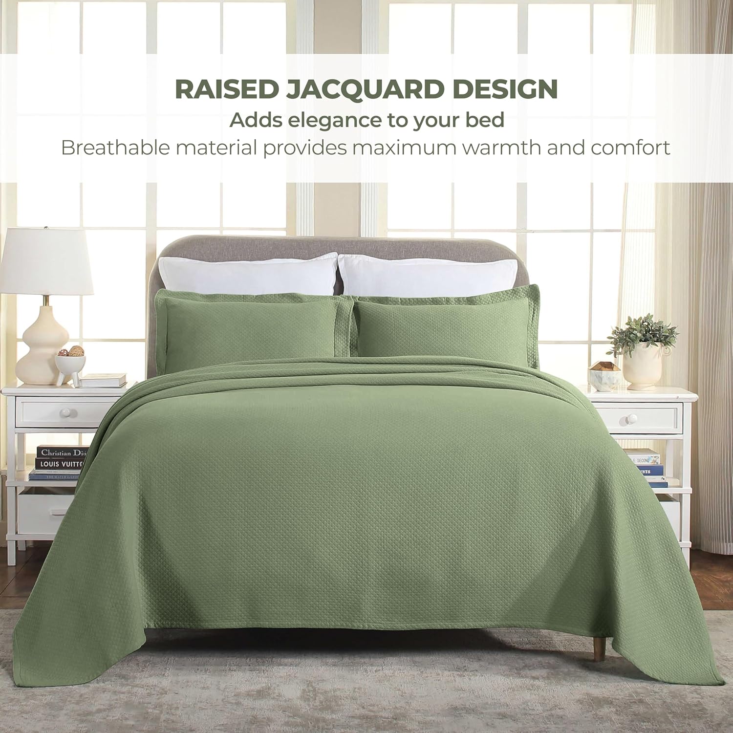 Superior Solitaire Cotton Bedspread Set Full Size 3 Piece