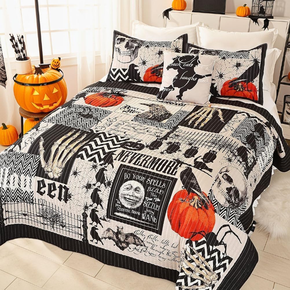 EVENHUG Halloween King Size Quilt Bedding Set