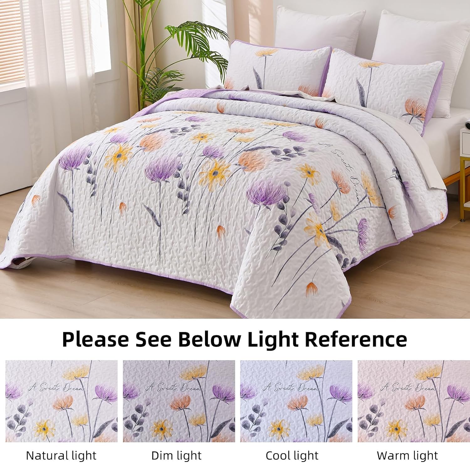 Dinjoy Floral Queen Quilt Set 3 Pieces