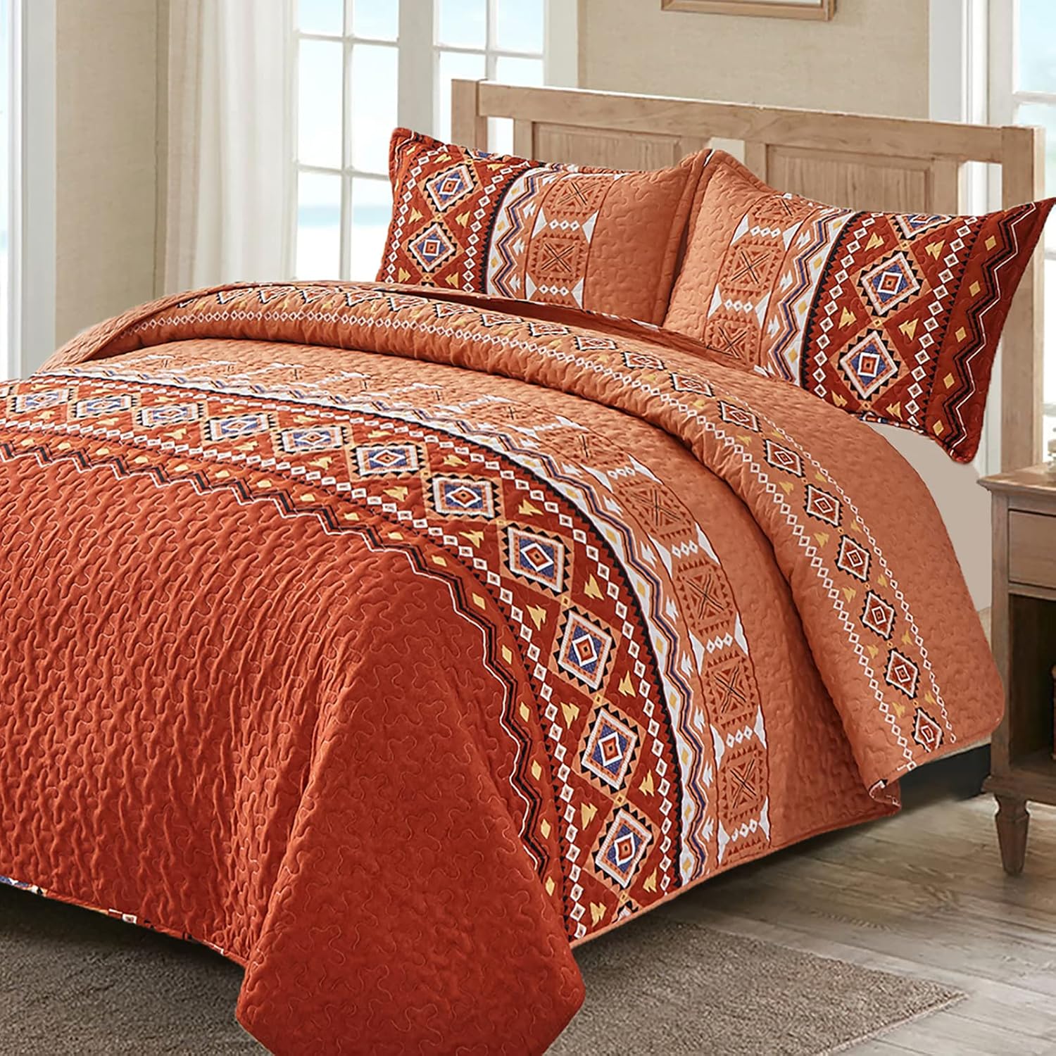 WONGS BEDDING Burnt Orange Quilt Set 3 Piece King Size