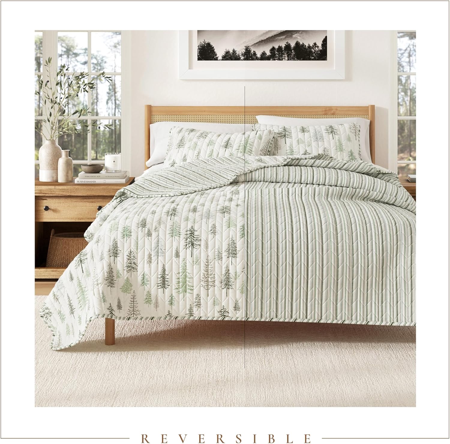 Great Bay Home 3-Piece Reversible Forest Cabin Bedspread King Quilt Set