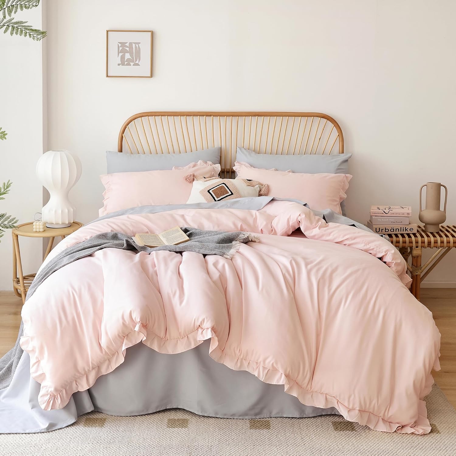 JANZAA Ruffled Comforter Set 3PCS Pink Blush Full Size