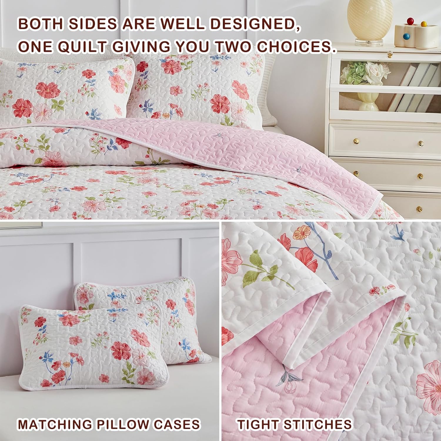 Joyreap 2-Piece Floral Cotton Quilt Set Twin Size