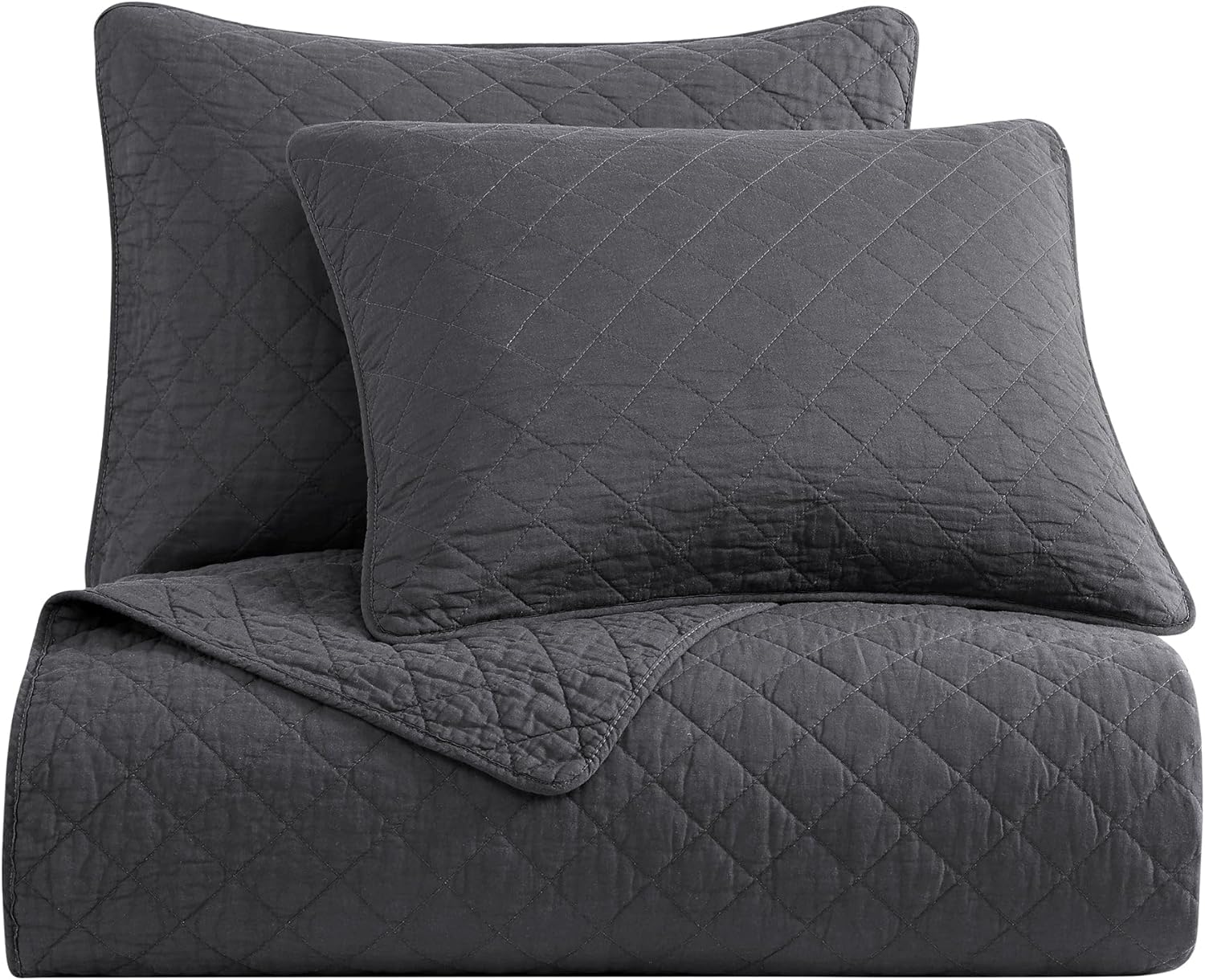 Indigo Hill 3-Piece King Quilt Set - Charcoal Cotton Shabby Chic