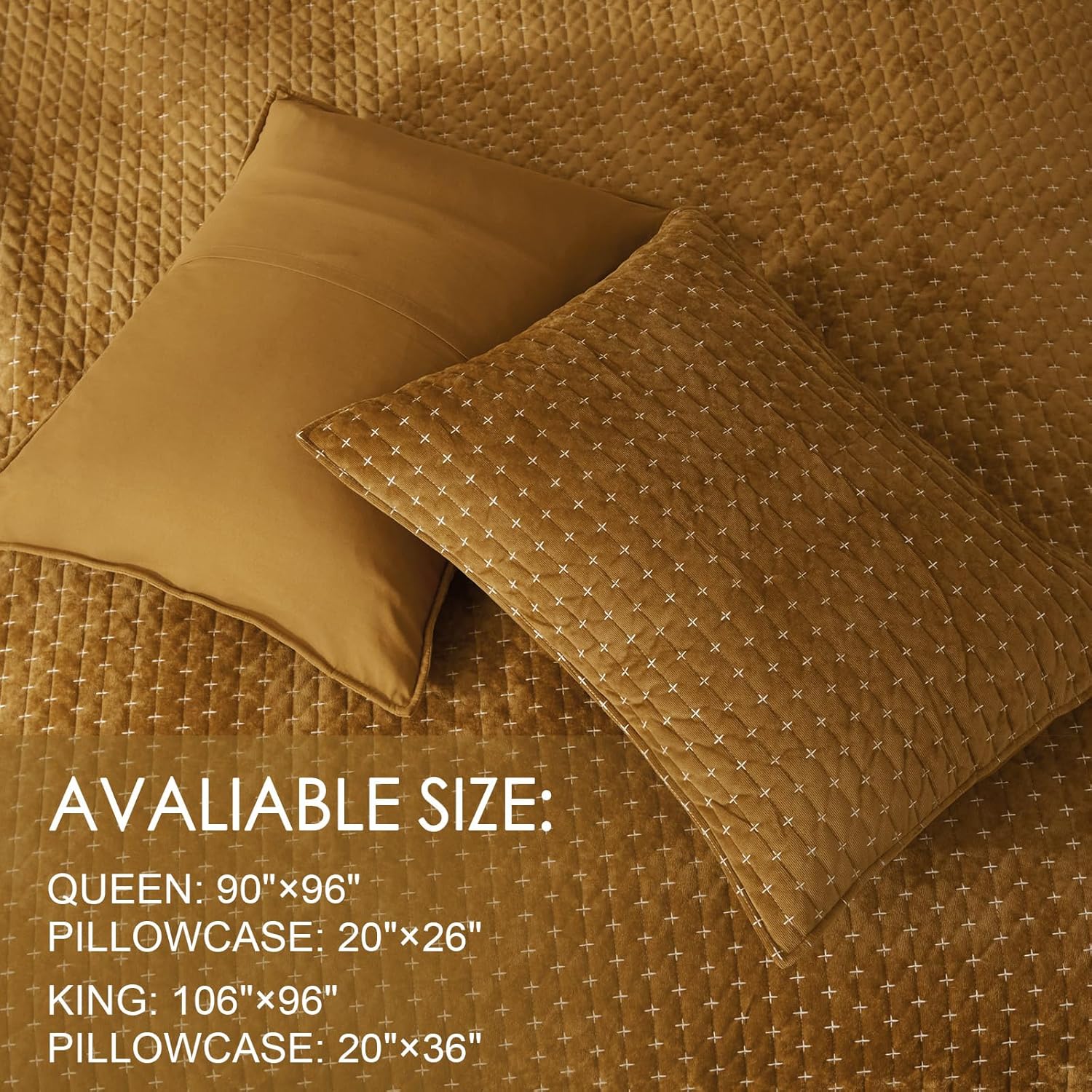 Powdion Velvet Quilt Set King Size Gold Caramel