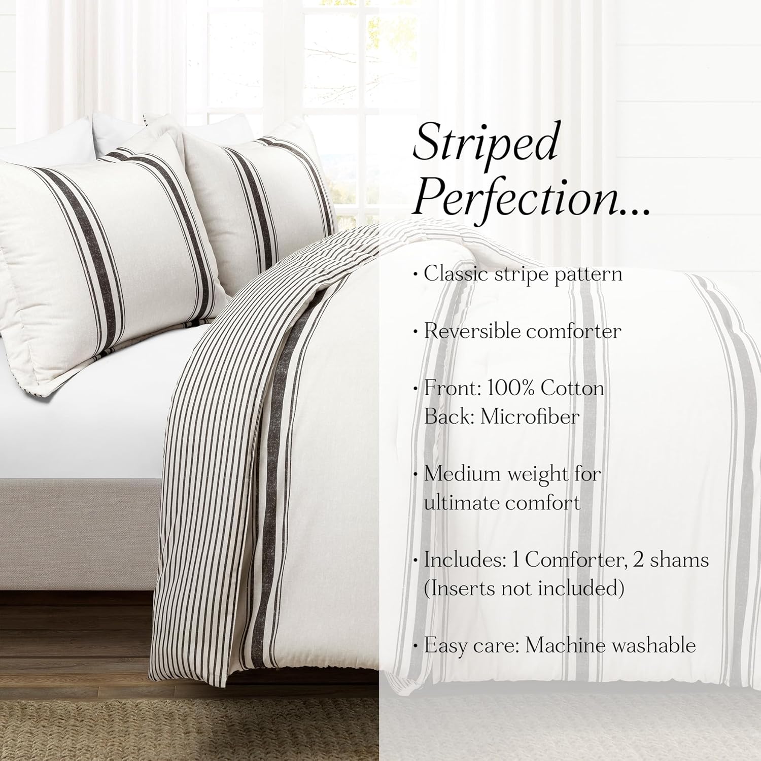 Lush Decor Farmhouse Stripe Reversible Comforter Set