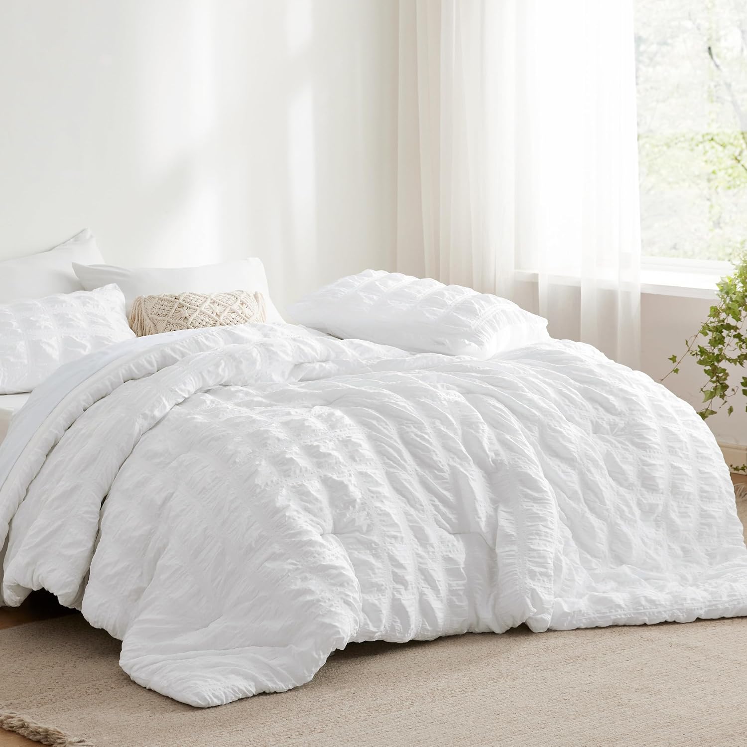 Bedsure Full Bed In A Bag - 7 Piece Plaid Seersucker Set