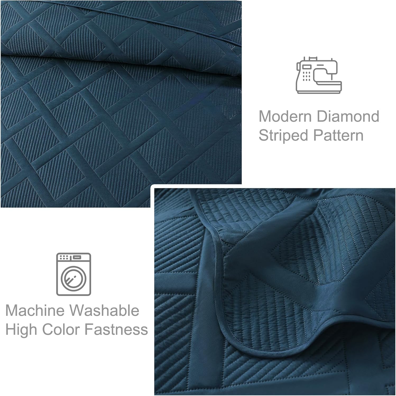 Exclusivo Mezcla King Quilt Set 3 Piece Navy Blue Striped