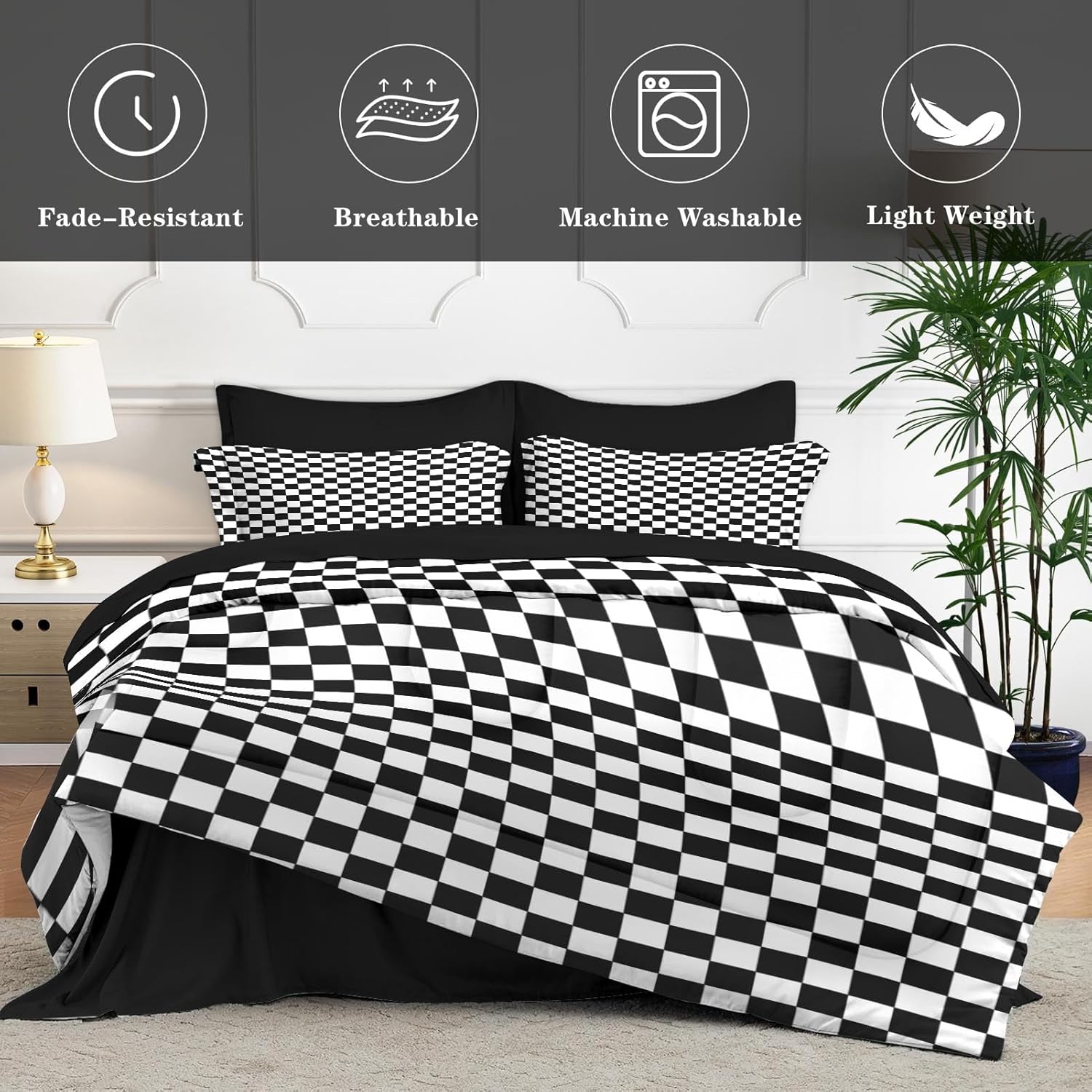 Nesphy Plaid Checkerboard Quilt Comforter Set 5 Pcs Twin Size