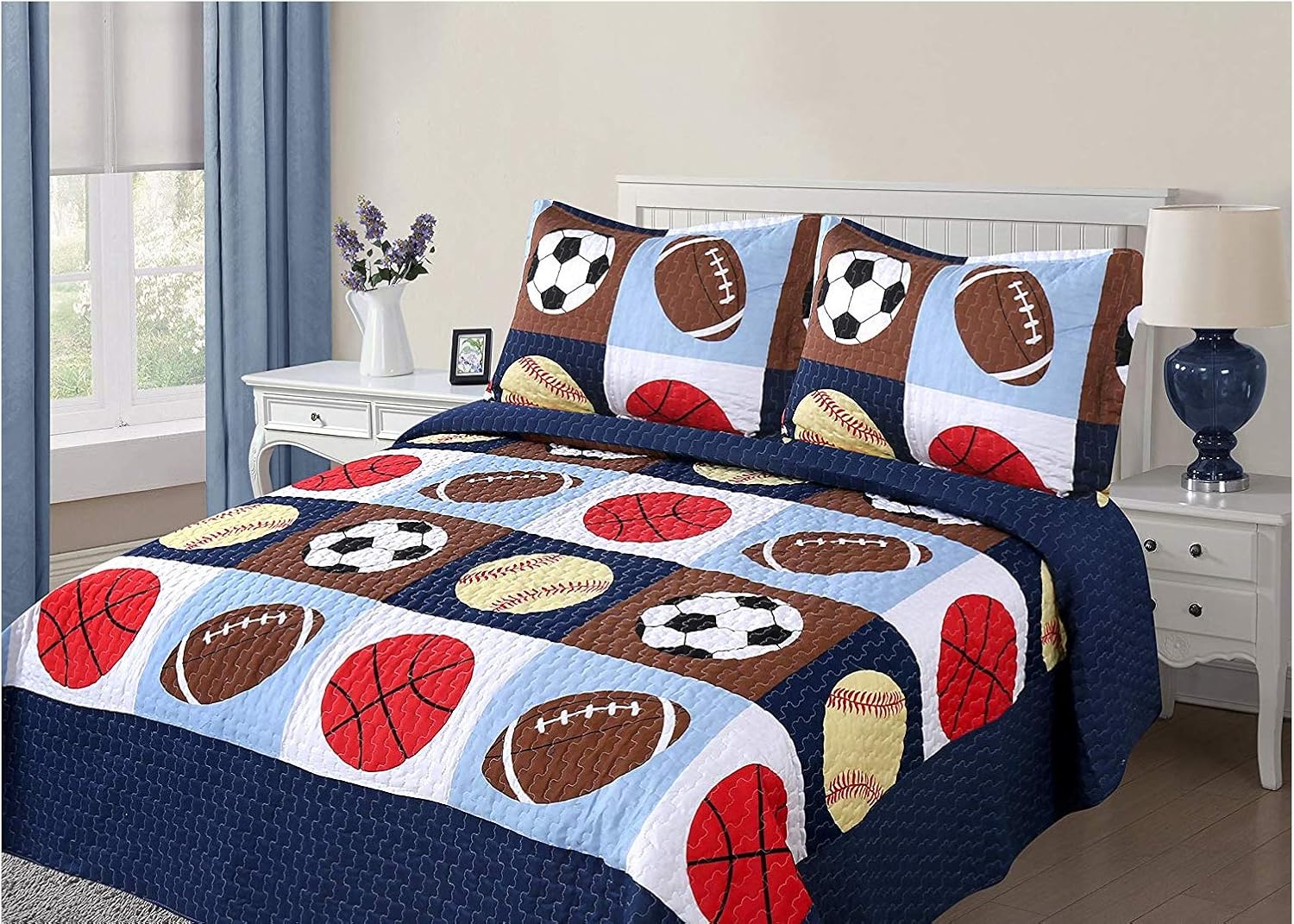 Golden Linens 3 Piece Full Size Quilt Set Kids Sports