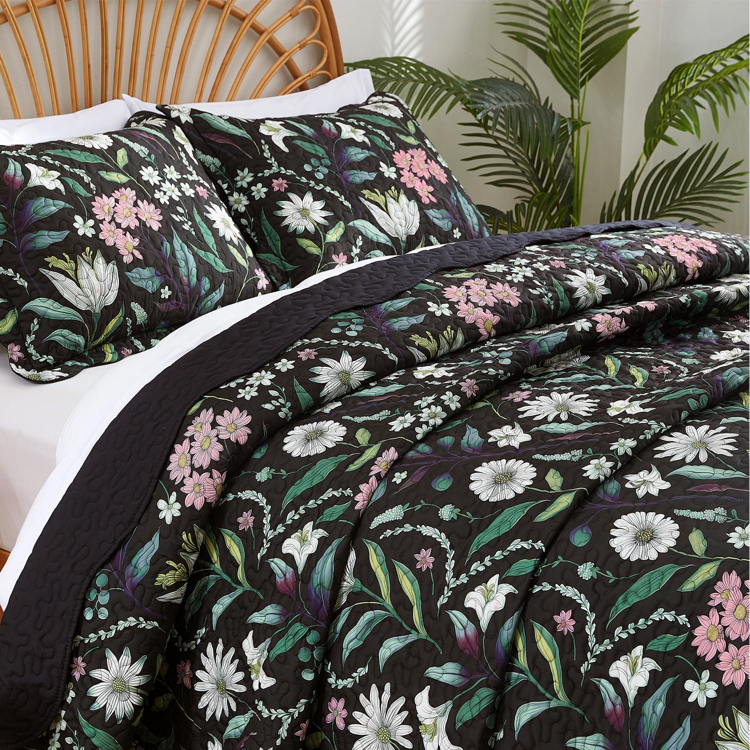 EVENHUG Floral Quilt Set Queen Size 3 Piece