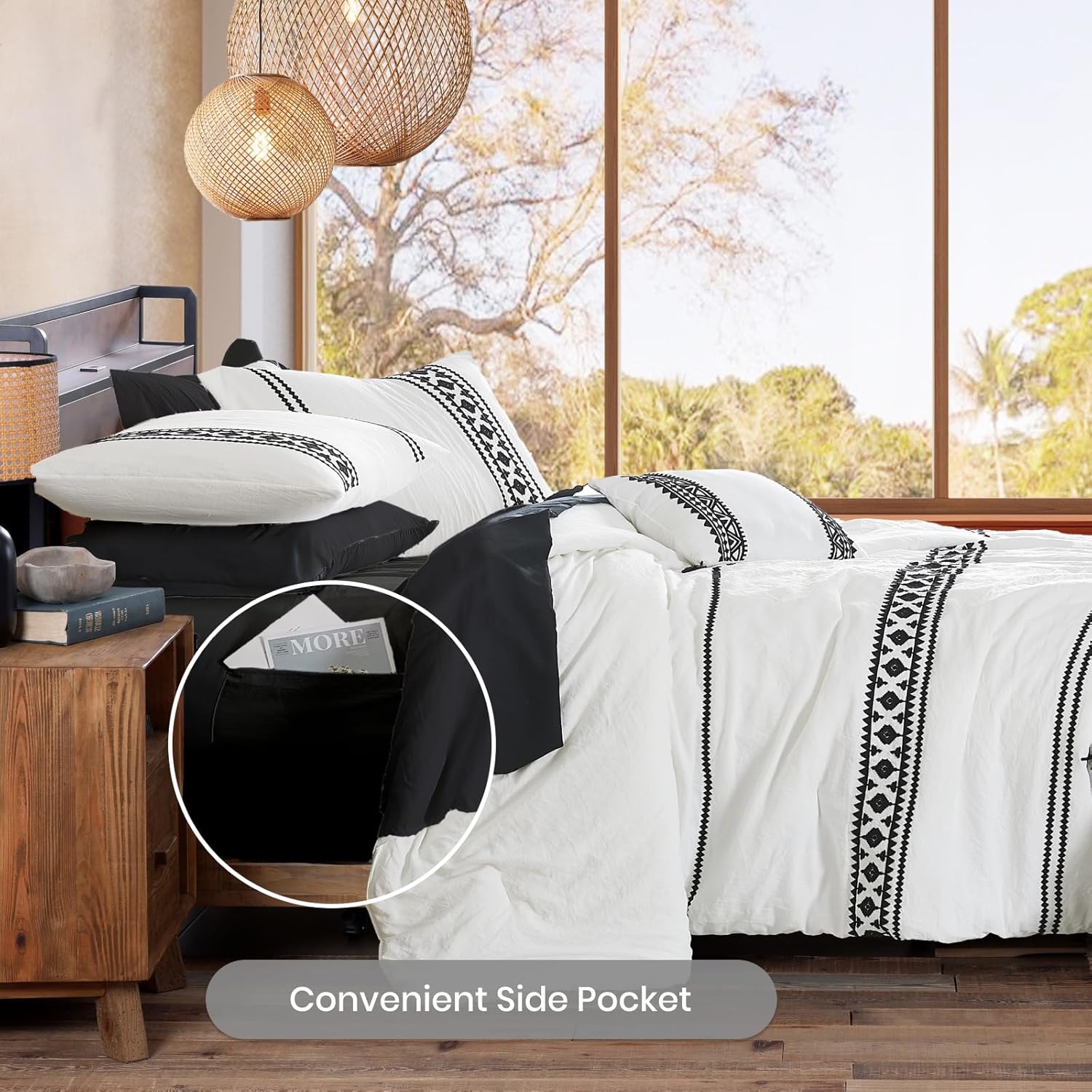 MAIREVE Embroidery King Size Comforter Set 7 Pieces
