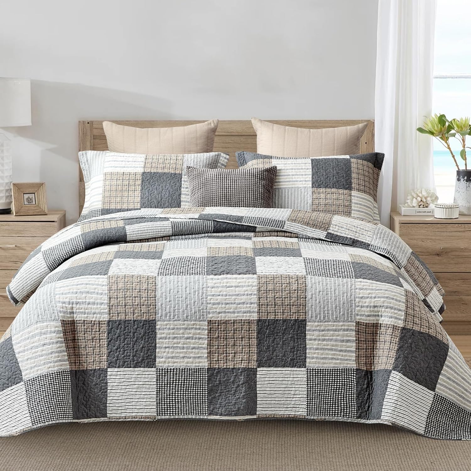 Y-PLWOMEN Plaid Twin Quilt Set 2-Pieces