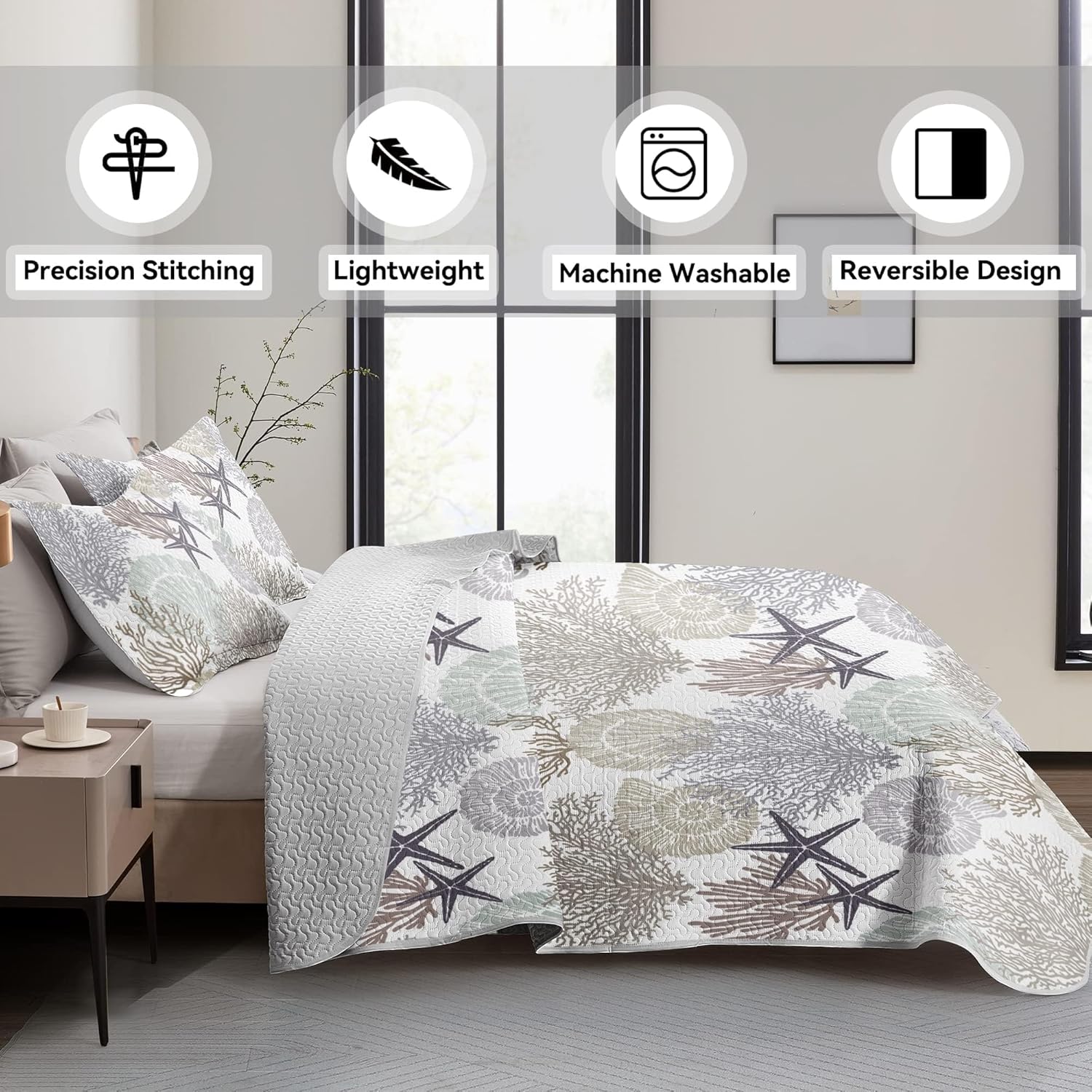 Tritard 3 Piece Coastal Quilt Set King Size