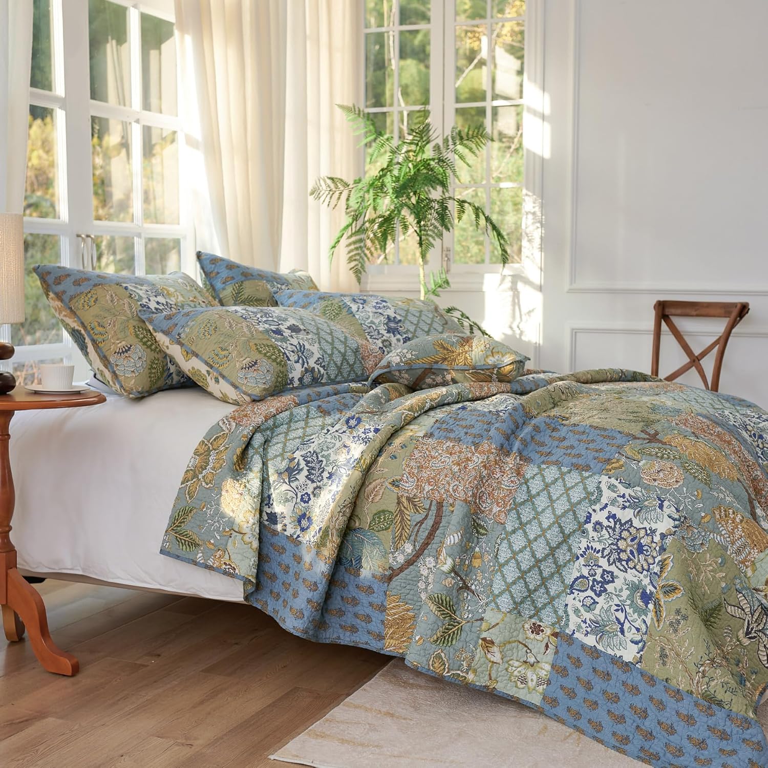 Secgo Queen Comforter Set - 100 Cotton Reversible Patchwork
