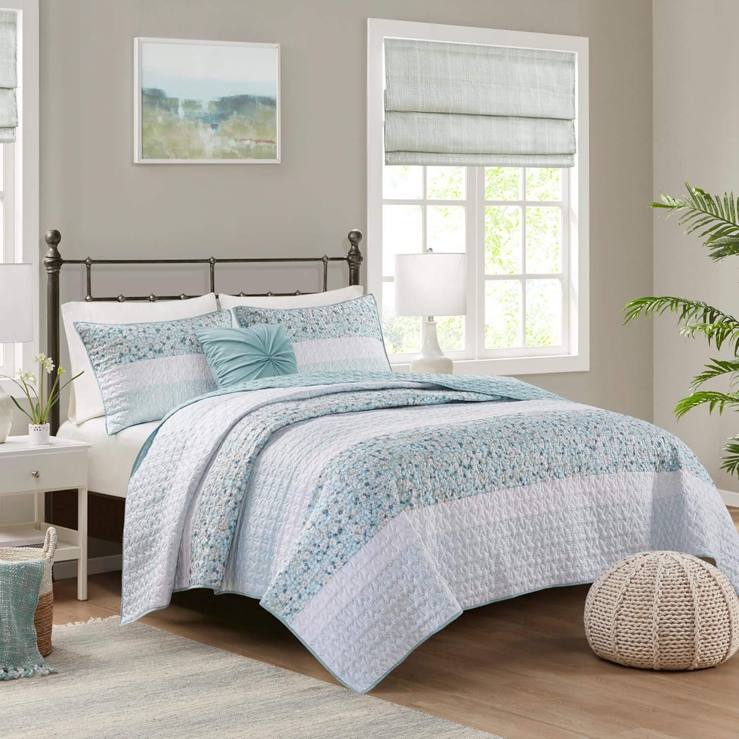 Madison Park King Quilt Set with Shams and Throw Pillow