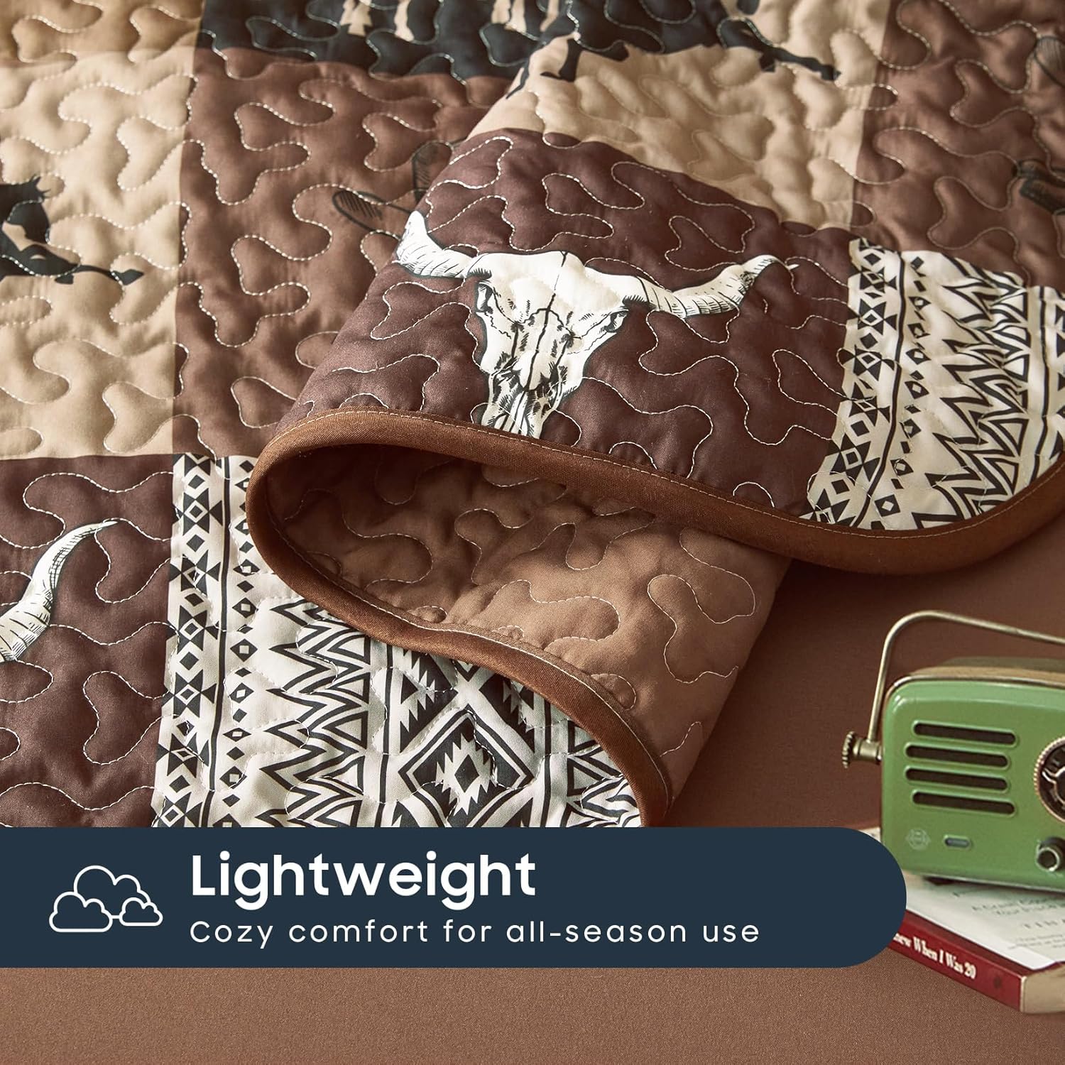 Wake In Cloud Western Quilt Set 3-Piece Tan Brown Twin XL