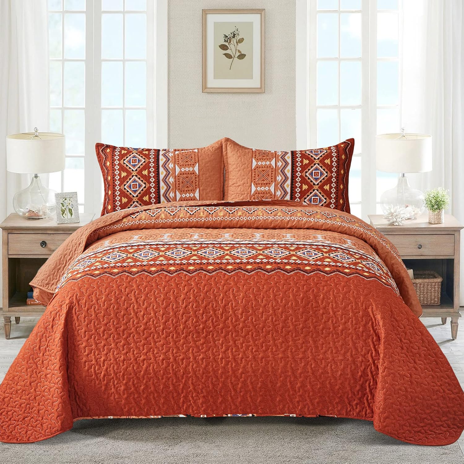 WONGS BEDDING Burnt Orange Quilt Set Queen Size