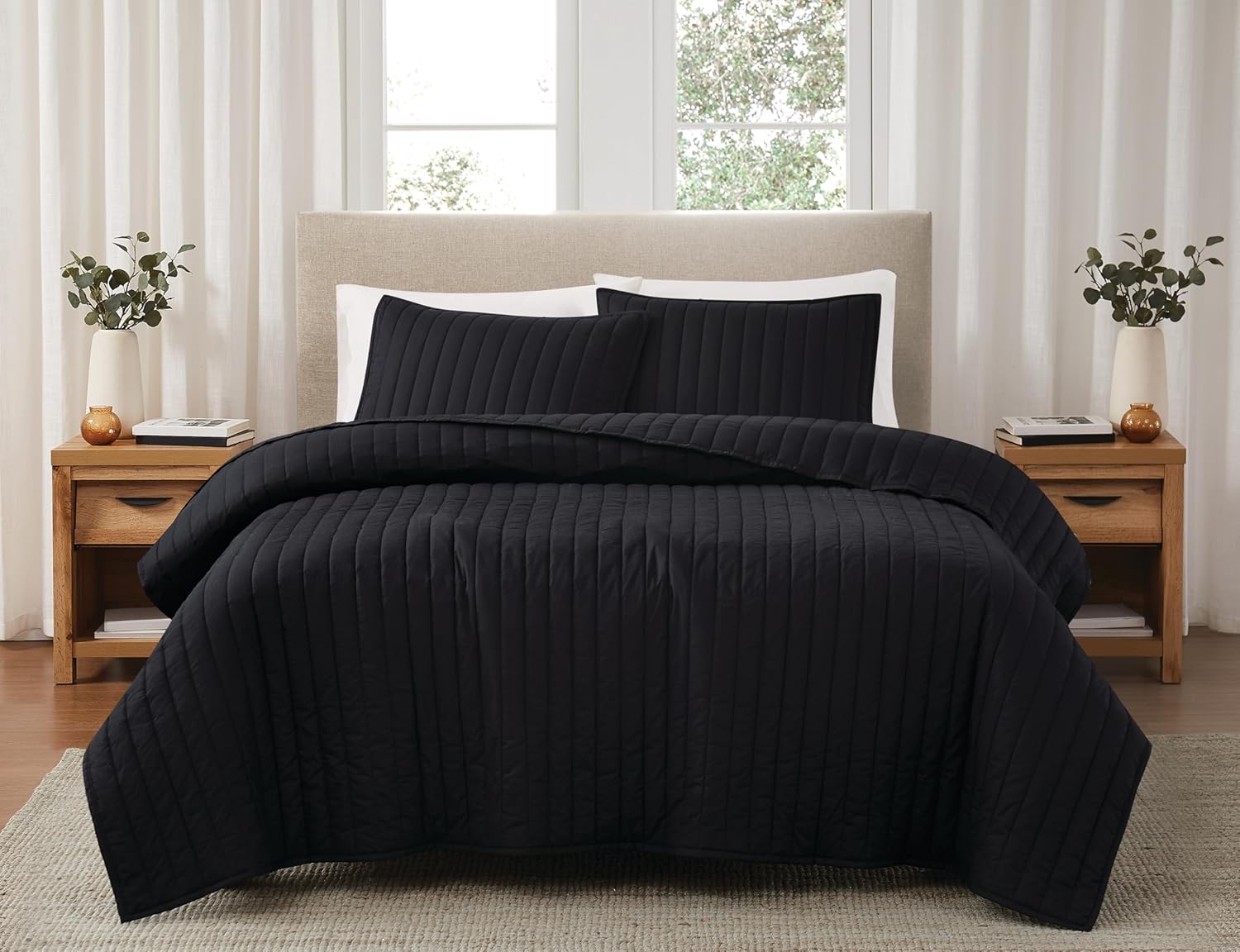 Brooklyn Loom Cotton Percale Black King 3 Piece Quilt Set