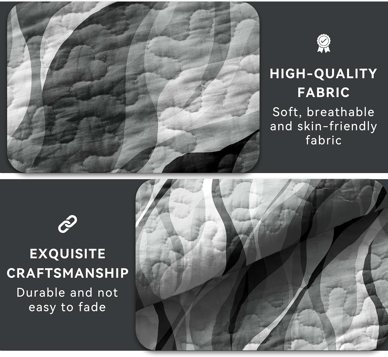 Weesire Modern Grey Black Stripe Quilt Set King Size