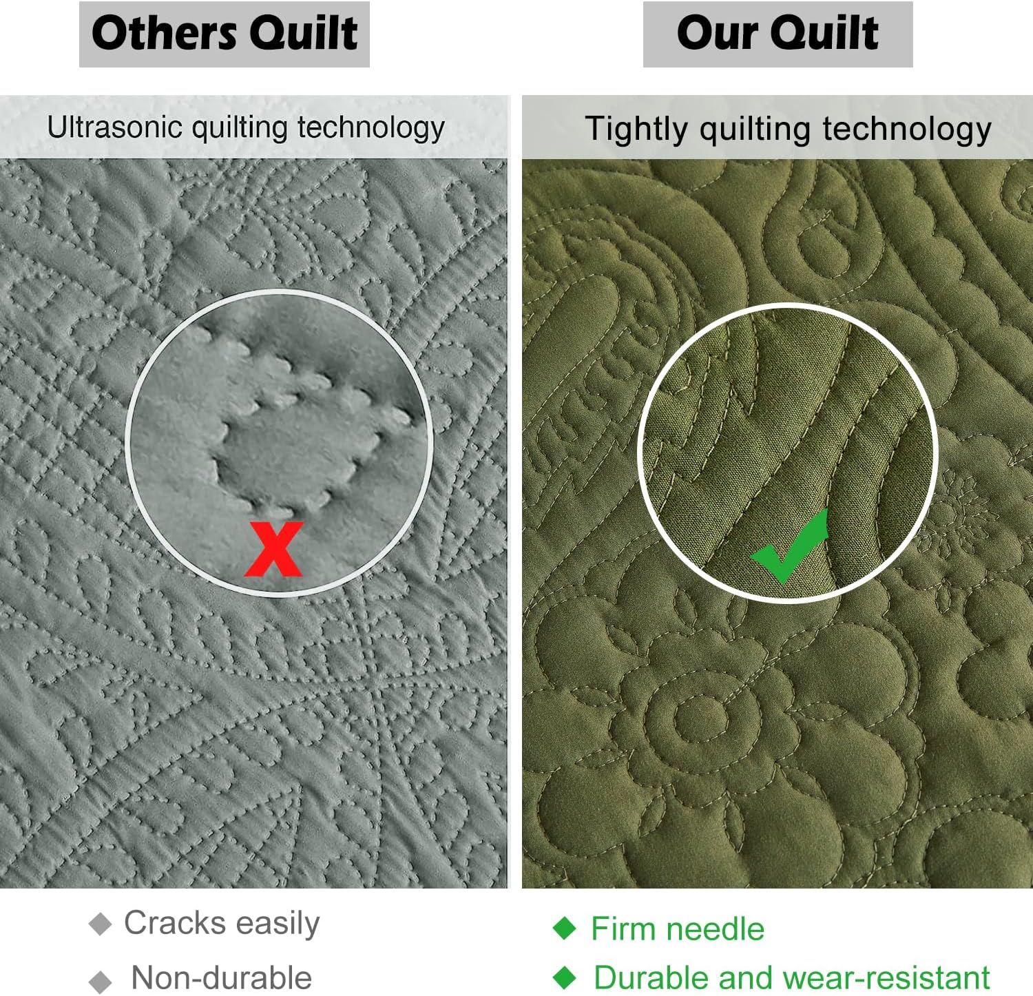 EVENHUG Olive Green Quilt Set 3 Piece
