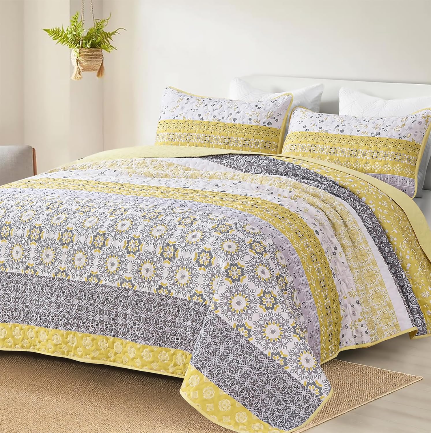 Wongs Boho Yellow Quilt Set King with Pillowcases