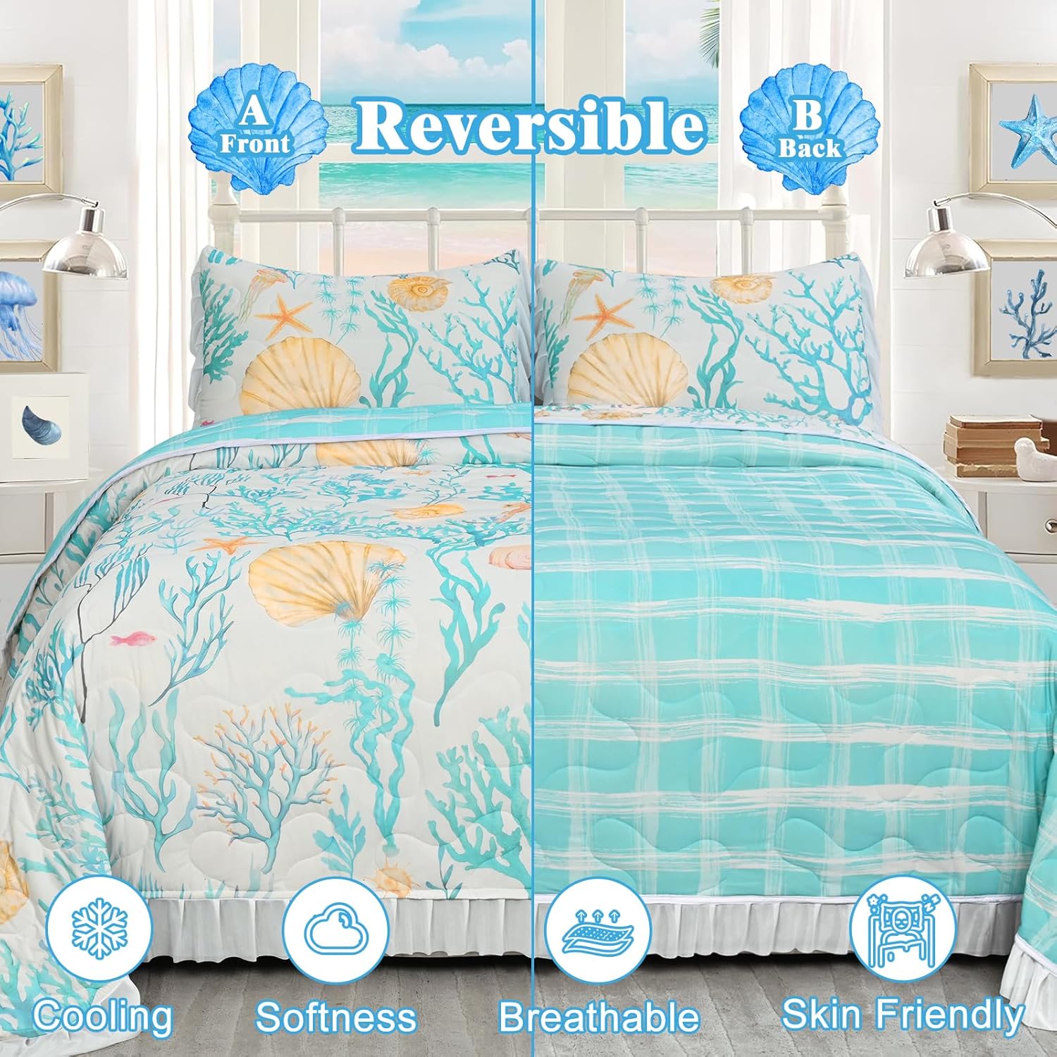 Likiyol 3 Piece Coastal Quilt Bedding Set 1