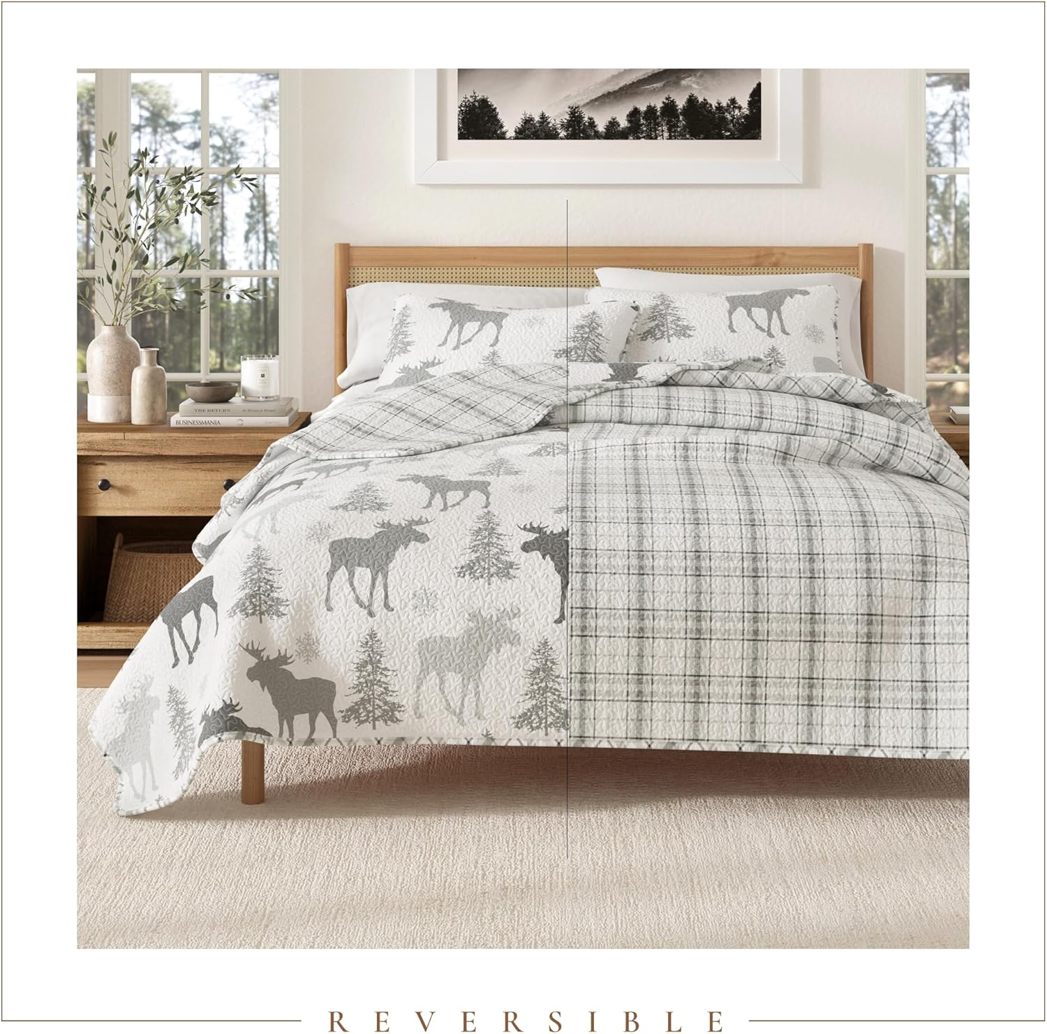 Great Bay Home Moose Grey 3-Piece Reversible Quilt Set
