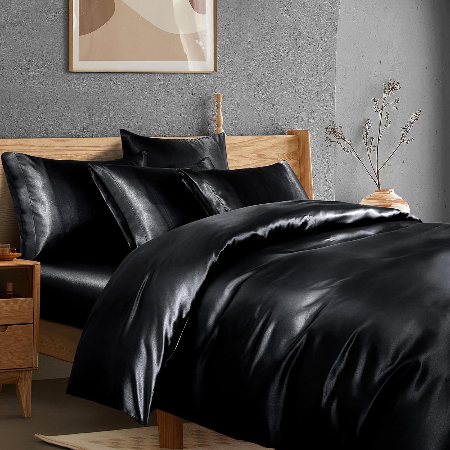 Manyshofu 6Pcs Black Duvet Cover Set King Size