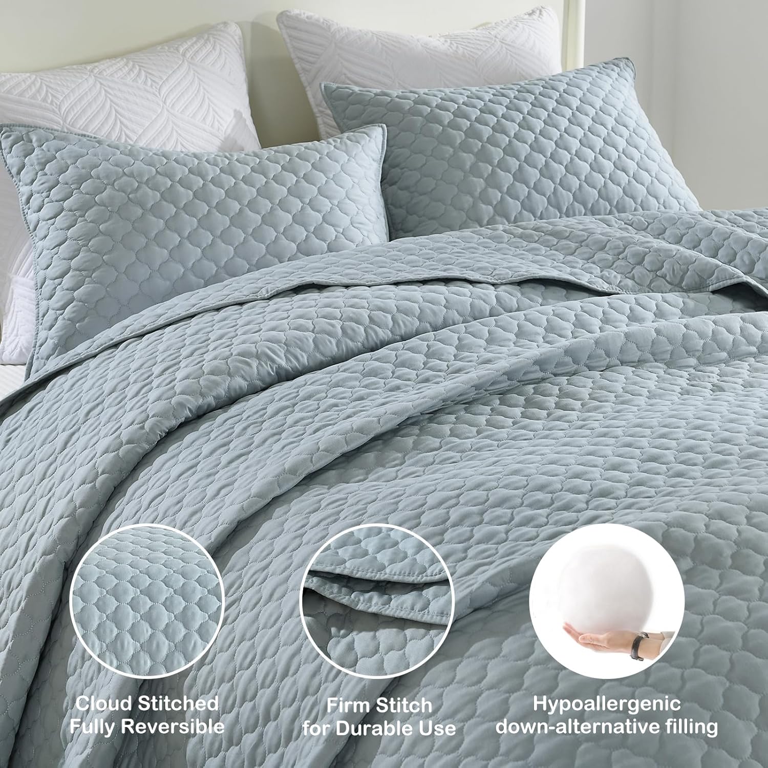 HORIMOTE HOME Quilt Set Twin Size Chambray Blue Cloud Pattern