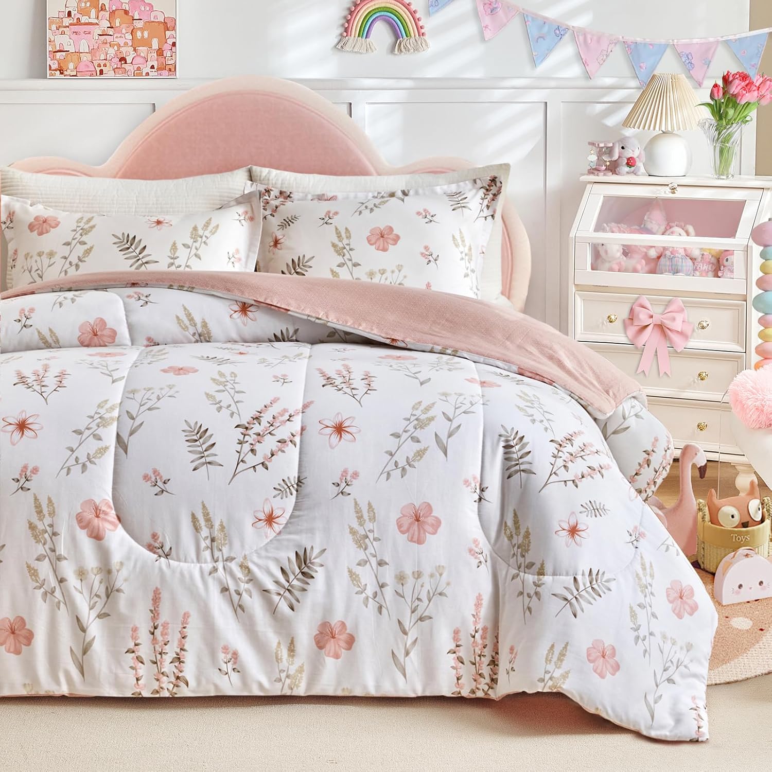 Joyreap 3pcs Floral Cotton Comforter Set for Girls