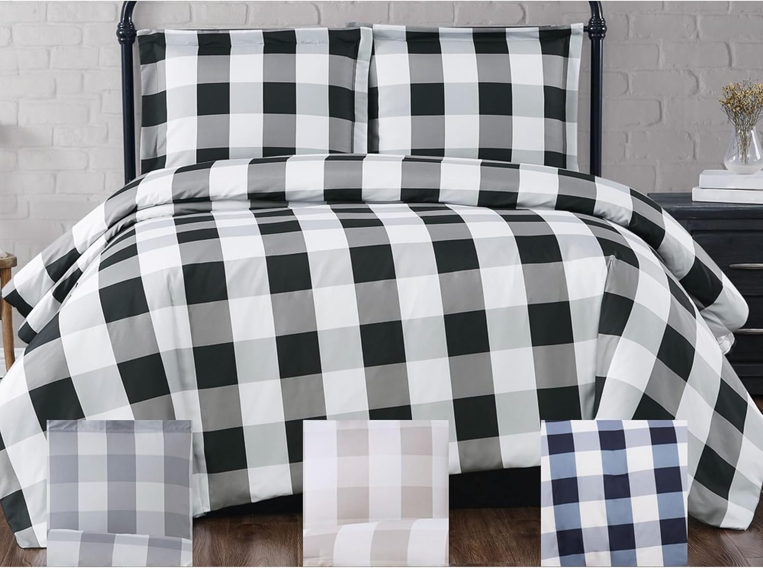 TRULY SOFT 3-Piece Black Buffalo Plaid Quilt Set